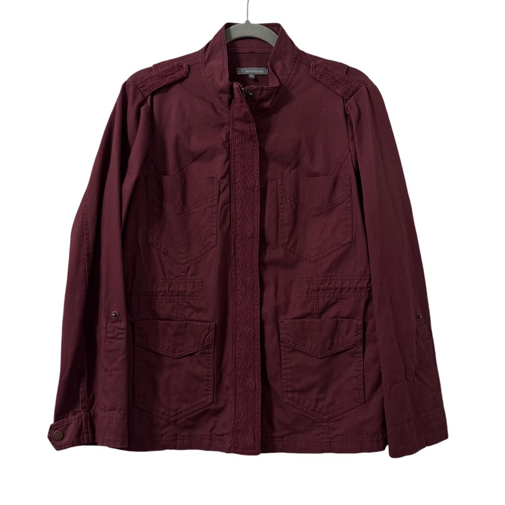 Wit & Wisdom Women Lace Trim‎ Utility Jacket Medium Rum Raisin Casual